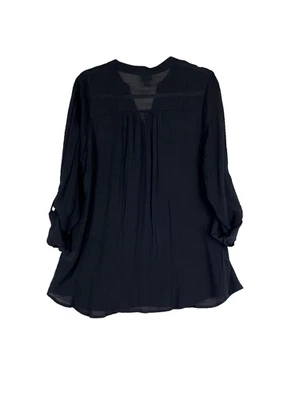 Blusa túnica negra con bolsillos de gasa cuello manga larga Laura Scott para mujer 1X Foto 1 de 4