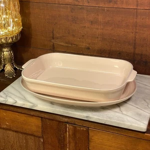 2 platos para servir y cazuela Pfaltzgraff de gres Aura rosa ovalados de 14" - Imagen 1 de 14