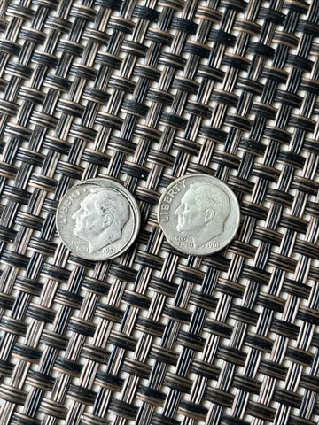 2 Roosevelt Error Dimes Silver US Coins 1951D 1961D Cover