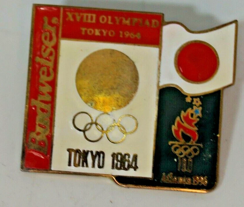  Atlanta 1996 - Budweiser Beer 1964 Tokyo Historic Olympic Pin Japan Flag - Image 1 of 1