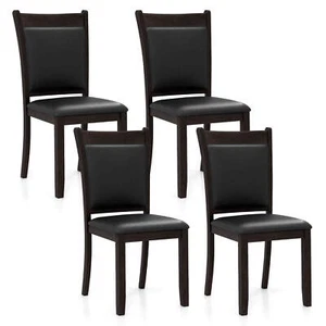 Faux Leather Upholstered Dining Chairs Set of 4 w/ Padded Seat Rubber Wood Legs - Picture 1 of 9