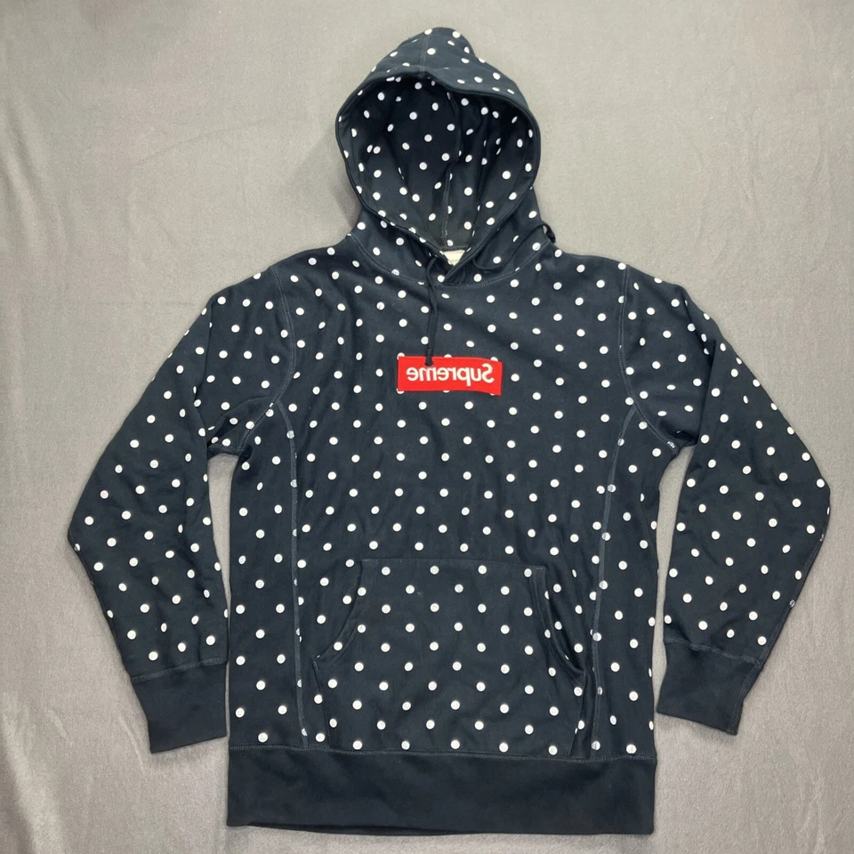 Supreme Comme Des Garcons CDG Part 1 Polka Dot Box Logo Hoodie Navy Large - Image 1 of 4