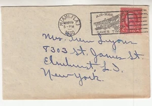USA 1930. Slogan Cancel AIR MAIL SAVES TIME. Aviation. WASHINGTON 2c Miami - Picture 1 of 2