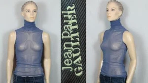 JEAN PAUL GAULTIER Italy Blue Sheer Net Mesh Sleeveless Tank Top Blouse Shirt S - Picture 1 of 8