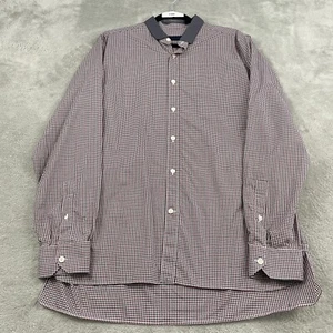 Lanvin Button Up Shirt Mens 17/46 XL Red Black Gingham Long Sleeve Office Preppy - Picture 1 of 15