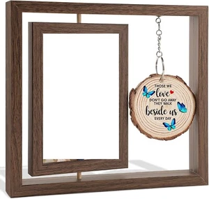 Double Sided Memorial Rotating Floating Picture Frame 4"x6" Butterfly Pendant - Picture 1 of 8