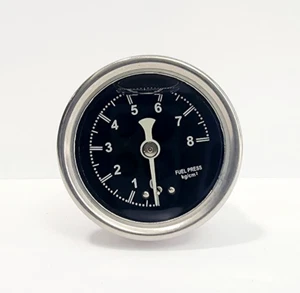 FR12 Gauge 0-8 psi Fuel Pressure Oil Pressure 1.5" Liquid Filled, Black Dial - Picture 1 of 3