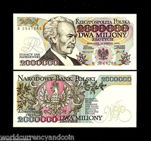 POLAND 2000000 ZLOTYCH P-158 1992 ERROR UNC JY instead of JNY in KONSTYTUCY NOTE - Picture 1 of 4