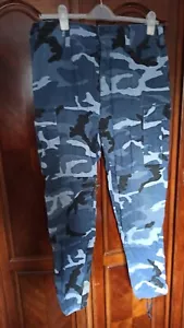 Men's Woodland Blue Army Cotton Ripstop Camouflage Trousers Large (W38") VGC - Picture 1 of 2