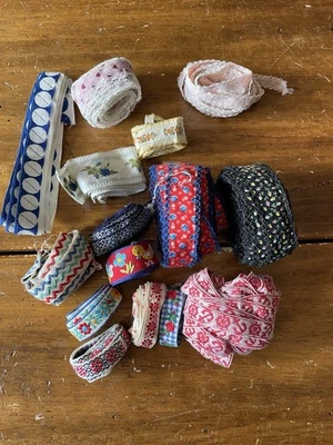 LOT vintage 60s 70s 80s Embroidered ribbon Trim Lace Country Flowers Preppy - Image 1 of 4