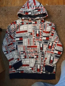 Tommy Hilfiger Boys XL White, Red & Blue Logo Filled Designed Hoodie, NWOT - Picture 1 of 2