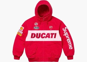 Supreme Ducati Red Hooded Motorbike Riding Jacket Real Denim Biker Racing Jacket - Picture 1 of 3
