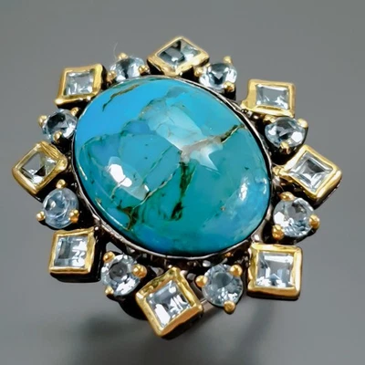 Joalheria 16 ct+ anel turquesa natural prata esterlina 925 tamanho 8 /R443191 - Imagem 1 de 4