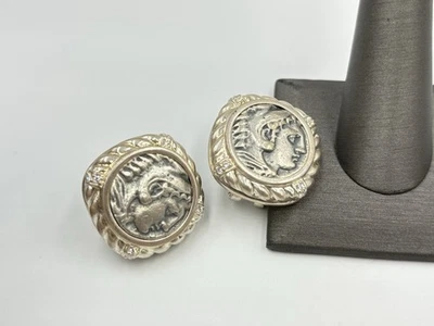 Pendientes moneda griega romana Judith Ripka plata esterlina circonita cúbica Foto 1 de 4