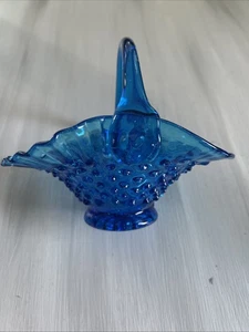 Fenton Kobaltblau Nägel Glas Korb Süßigkeiten Schale mit Griff & gekräuselten Rand - Bild 1 von 5