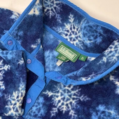 L.L.Bean Women's XL Snap Fleece Pullover Blue Snowflake Print Polartec Jacket - Image 1 of 4