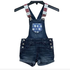lei Shortalls Girl's Size XS 4-5 Blue American Jean Jumper Stars Stripes Denim - Picture 1 of 16