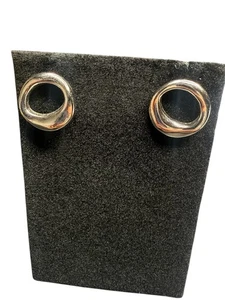 Vtg Silver Abstract Oval Post Earrings Modernist Minimalist Retro .50” - Picture 1 of 3