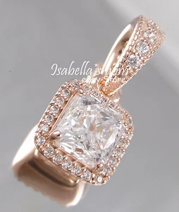 TIMELESS ELEGANCE Authentic PANDORA Rose GOLD/Cz Square PENDANT/Dangle/Charm NEW - Picture 1 of 5