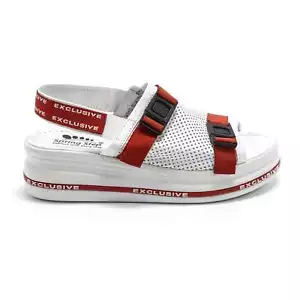 Women Spring Step Excluse White Leather Platform Comfort Sandals - Picture 1 of 5