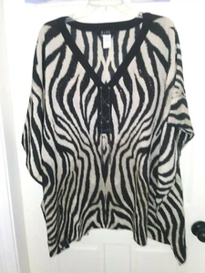 NUOVO Poncho Kimono Stampa Zebra ~ Più 18/20 ~ Nero Beige Catena Cravatte Bling ~ D4 - Foto 1 di 7