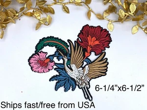 6-1/4" x 6-1/2" Embroidered Crane Iron-on Jacket Patch- Fast Ships from USA - Picture 1 of 3