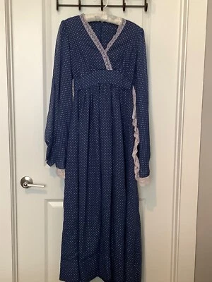 ¿SAXO PISTOLA VINTAGE? Maxi Vestido Boho Largo Azul Lunares con Encaje S/M Foto 1 de 4
