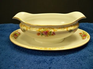 Noritake N188 Pattern Gravy Boat w/  Floral & Yellow Scrolls 8.5" Vintage - Picture 1 of 10