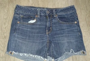 American Eagle AEO Women's US Size 6 Blue Jean Denim Super Stretch Midi Shorts - Picture 1 of 3