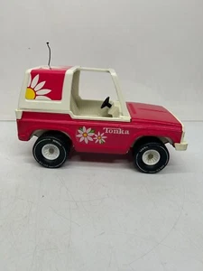 Vtg c1970s Tonka Barbie Bronco Jeep Pink Daisy Flowers Toy Car Metal - Picture 1 of 19