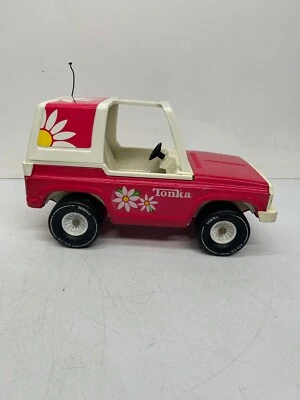 Vtg c1970s Tonka Barbie Bronco Jeep Pink Daisy Flowers Toy Car Metal - Image 1 of 4