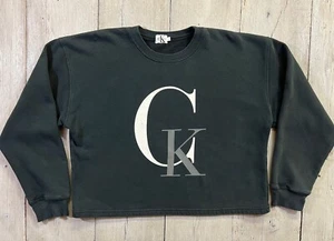 Vintage Calvin Klein CK Logo Cropped Sweatshirt Size Large Black - Bild 1 von 7