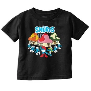 Retro The Smurfs Cartoon Mushroom Houses Toddler Boy Girl Youth T Shirt Tee - Picture 1 of 6