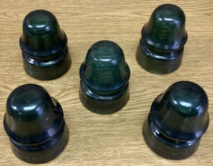 Lot of 5 Antique Emerald Green Glass Telephone Insulator Brookfield New York NY - Picture 1 of 9