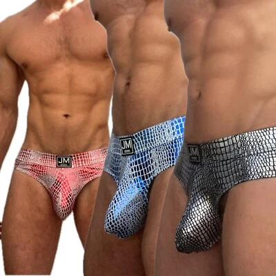 Jockmail Slip Uomo Sexy Biancheria Intima Migliora Rigonfiamento Pochette Lucido Stampa Foil Design