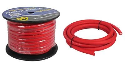 Cable de alimentación/tierra Rockville R0G100 rojo calibre 0 AWG 100 pies carrete coche amplificador Foto 1 de 4