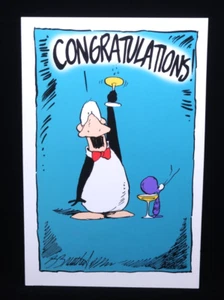 Vintage 1993 Opus n Bill CONGRATULATIONS Toast Greeting Card +Envelope FREE SHIP - Picture 1 of 3