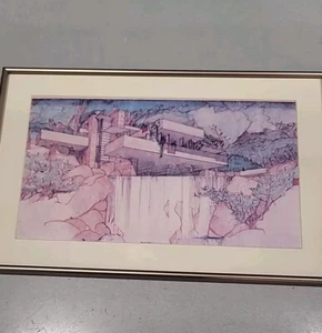 Seltene "Falling Water" Frank Lloyd Wright Edgar Kaufmann Kunst gerahmte Zeichnung - Bild 1 von 5