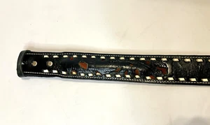 Vintage Western C&M Co Buckstitch Inlay Black Leather Belt Size 30 NEW - Picture 1 of 8