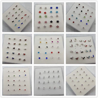 Wholesale 20Pcs Solid Silver Mixed Style Crystal Bar Bone Pierced Nose Stud - Image 1 of 3