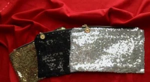Ladies Evening Style Sequin Clutch Bag Black Or Gold - Picture 1 of 1