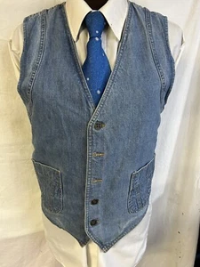 Lee Jean Denim VEST Vintage 80s Womans Western 2 Pockets Button Up Blue Jeans 36 - Picture 1 of 9