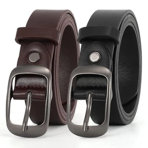 2 Pack Women Plus Size Leather Belts Fashion Cowhide Waist Belt with Solid Pi... - Picture 1 of 7