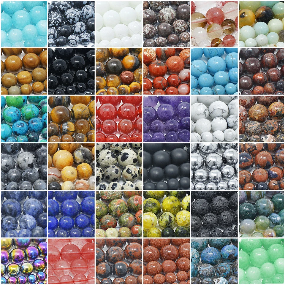 Natural Gemstone Beads Round Loose Wholesale 4mm 6mm 8mm 10mm 12mm 15.5" Strand - Image 1 of 1