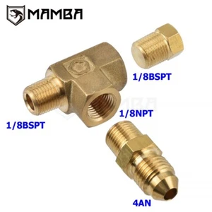 Brass Engine Oil Pressure Tee Adapter Set 1/8BSPT (M) to 4AN x 1/8 NPT x BSPT TW - Imagen 1 de 7