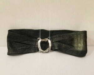 B-LOW THE BELT WIDE BLACK SOFT LEATHER DESIGNER SILVER TONE BUCKLE USA SIZE S - Picture 1 of 5