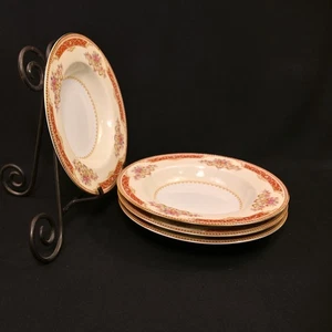 Noritake 4 cuencos de sopa con bordes 8,25" rojo rubí floral dorado 1947-1953 Japón ocupado - Imagen 1 de 17