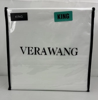 Vera Wang White King Sheet Set Satin Weave Cotton Simple Dot Embroidery on Edge Foto 1 de 4