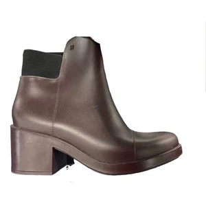 Women Melissa PVC Elastic Capped Toe Chunky Heel Rain Boot Wine SZ 10 - Picture 1 of 12