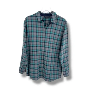 Camicia Lafayette 148 M plaid abbottonata 100% cotone leggero verde grigio top - Foto 1 di 9